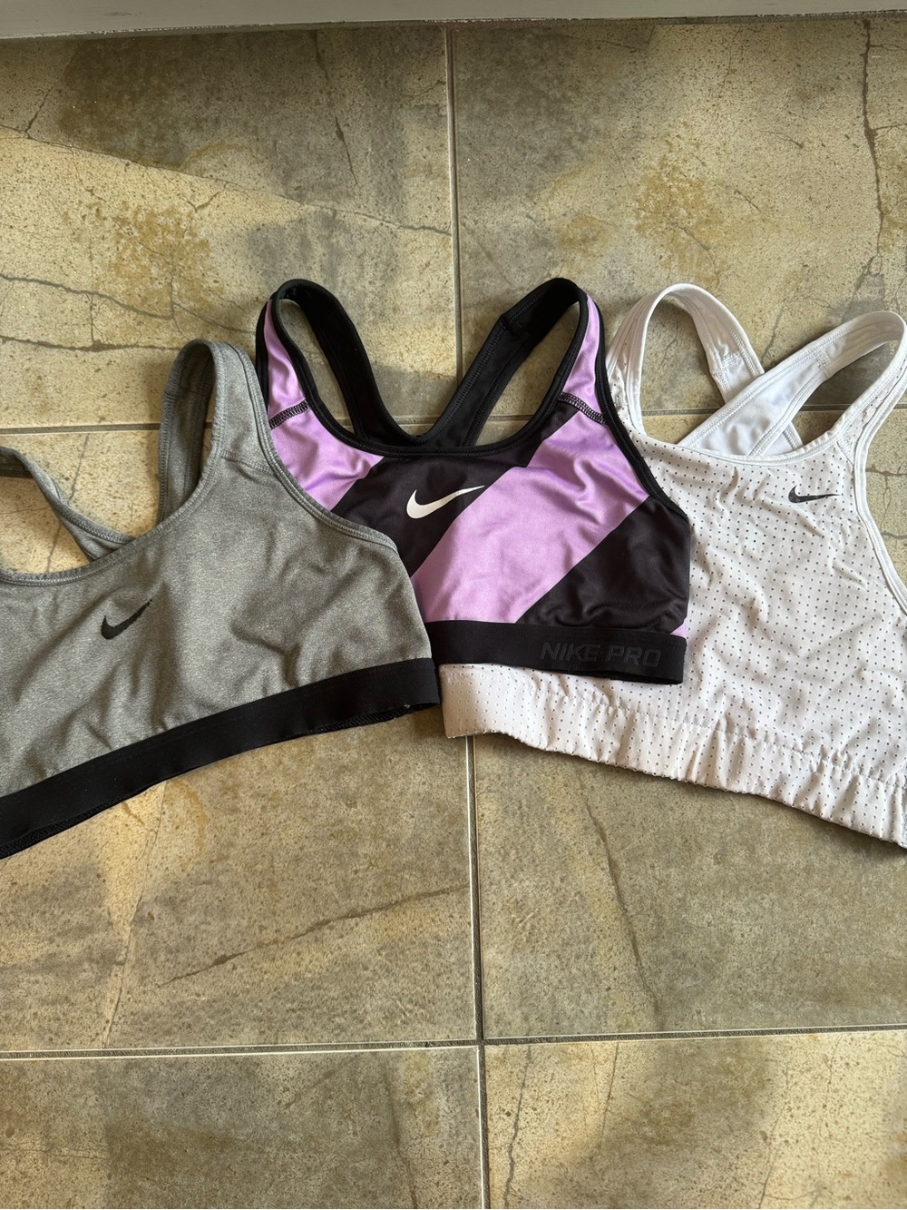 Bundle of 3 Nike Women’s Sports Bras - Gray, Purple/Black, White